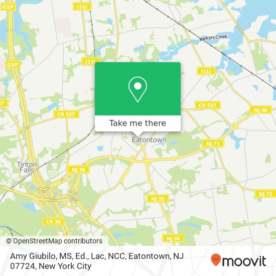 Mapa de Amy Giubilo, MS, Ed., Lac, NCC, Eatontown, NJ 07724