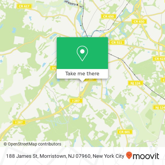 Mapa de 188 James St, Morristown, NJ 07960
