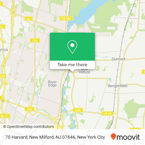 Mapa de 70 Harvard, New Milford, NJ 07646