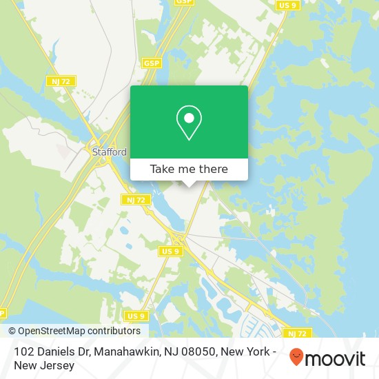 Mapa de 102 Daniels Dr, Manahawkin, NJ 08050