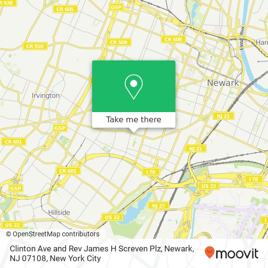 Clinton Ave and Rev James H Screven Plz, Newark, NJ 07108 map