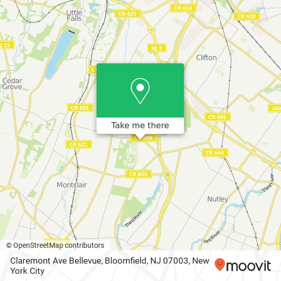 Mapa de Claremont Ave Bellevue, Bloomfield, NJ 07003
