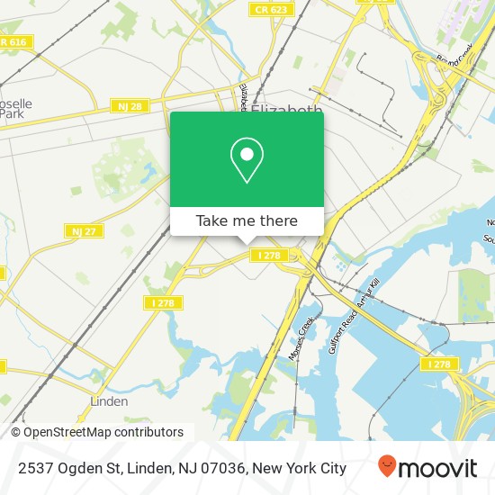 Mapa de 2537 Ogden St, Linden, NJ 07036