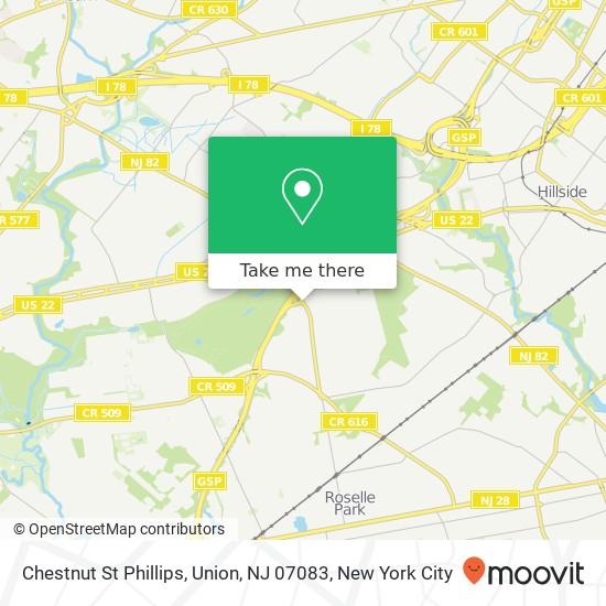 Mapa de Chestnut St Phillips, Union, NJ 07083