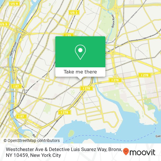 Mapa de Westchester Ave & Detective Luis Suarez Way, Bronx, NY 10459