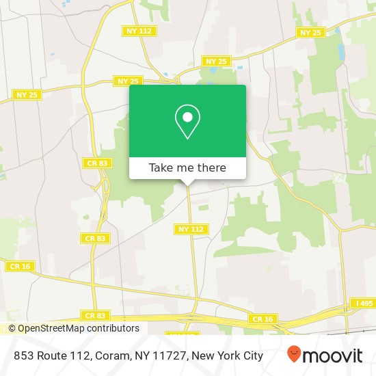 Mapa de 853 Route 112, Coram, NY 11727