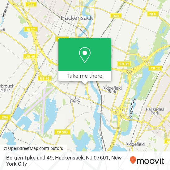 Mapa de Bergen Tpke and 49, Hackensack, NJ 07601
