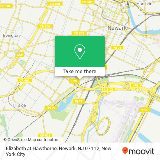 Mapa de Elizabeth at Hawthorne, Newark, NJ 07112