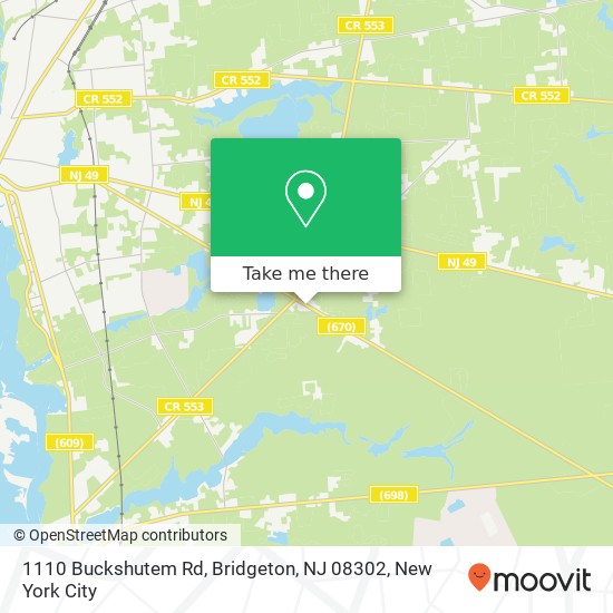 Mapa de 1110 Buckshutem Rd, Bridgeton, NJ 08302