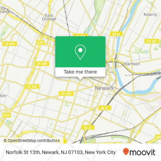 Mapa de Norfolk St 13th, Newark, NJ 07103