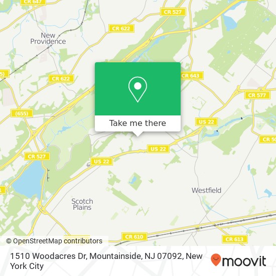 Mapa de 1510 Woodacres Dr, Mountainside, NJ 07092
