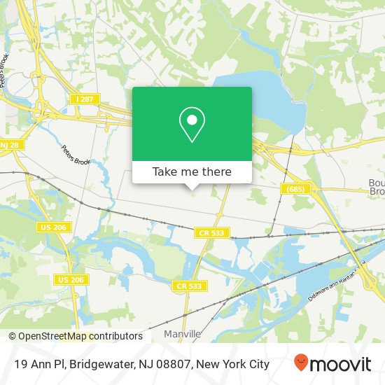 Mapa de 19 Ann Pl, Bridgewater, NJ 08807
