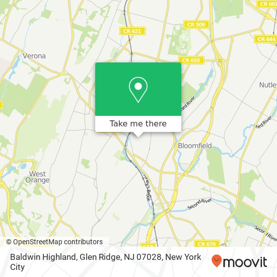 Mapa de Baldwin Highland, Glen Ridge, NJ 07028