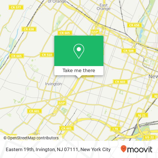 Mapa de Eastern 19th, Irvington, NJ 07111