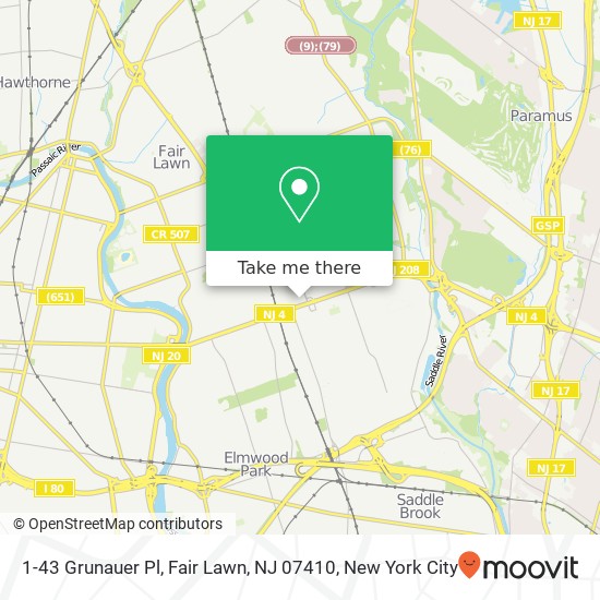 Mapa de 1-43 Grunauer Pl, Fair Lawn, NJ 07410
