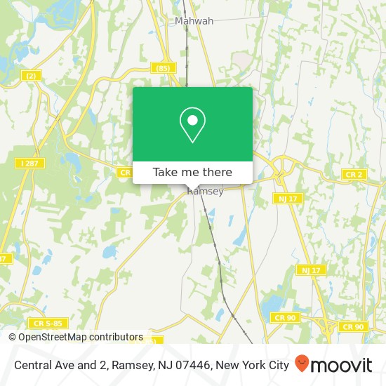 Mapa de Central Ave and 2, Ramsey, NJ 07446