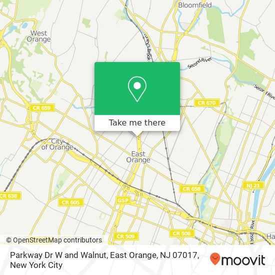 Parkway Dr W and Walnut, East Orange, NJ 07017 map