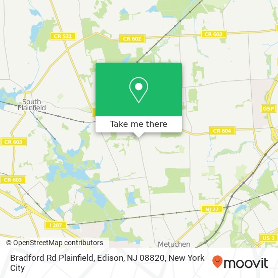 Mapa de Bradford Rd Plainfield, Edison, NJ 08820