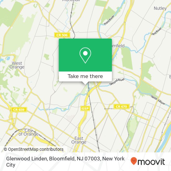 Mapa de Glenwood Linden, Bloomfield, NJ 07003