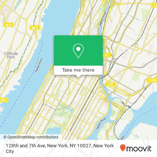 128th and 7th Ave, New York, NY 10027 map