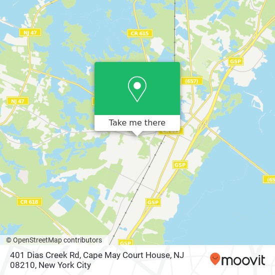Mapa de 401 Dias Creek Rd, Cape May Court House, NJ 08210