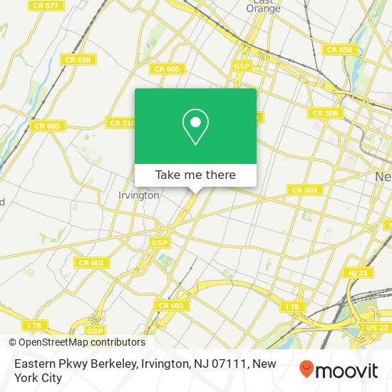 Mapa de Eastern Pkwy Berkeley, Irvington, NJ 07111