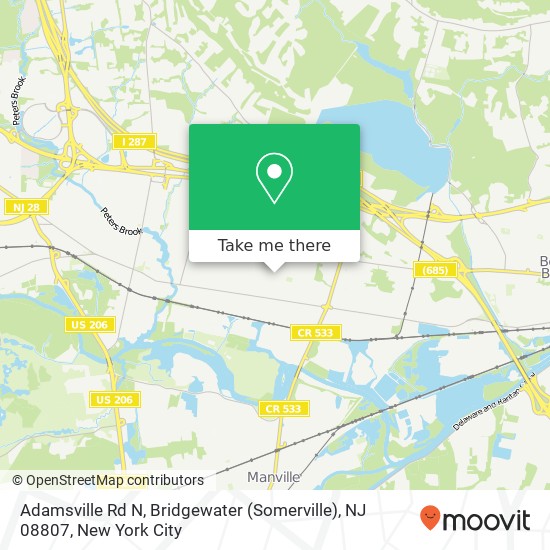 Mapa de Adamsville Rd N, Bridgewater (Somerville), NJ 08807