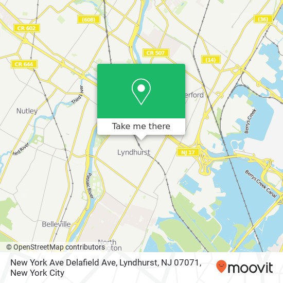 Mapa de New York Ave Delafield Ave, Lyndhurst, NJ 07071