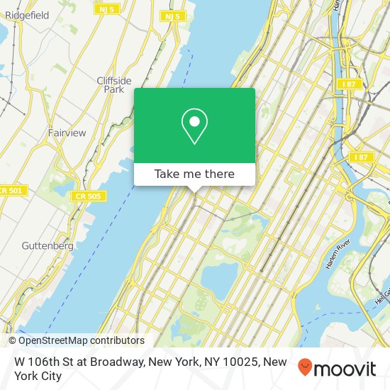 W 106th St at Broadway, New York, NY 10025 map