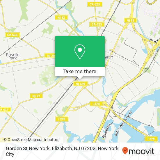 Mapa de Garden St New York, Elizabeth, NJ 07202