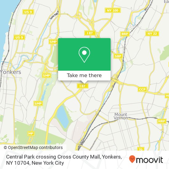 Mapa de Central Park crossing Cross County Mall, Yonkers, NY 10704