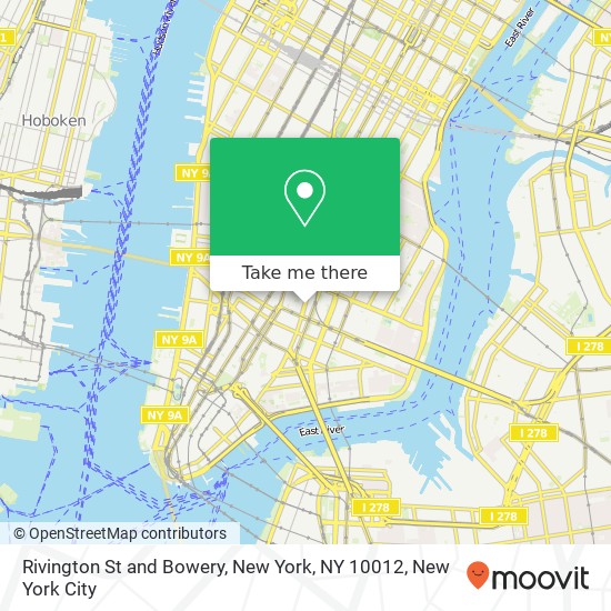 Rivington St and Bowery, New York, NY 10012 map