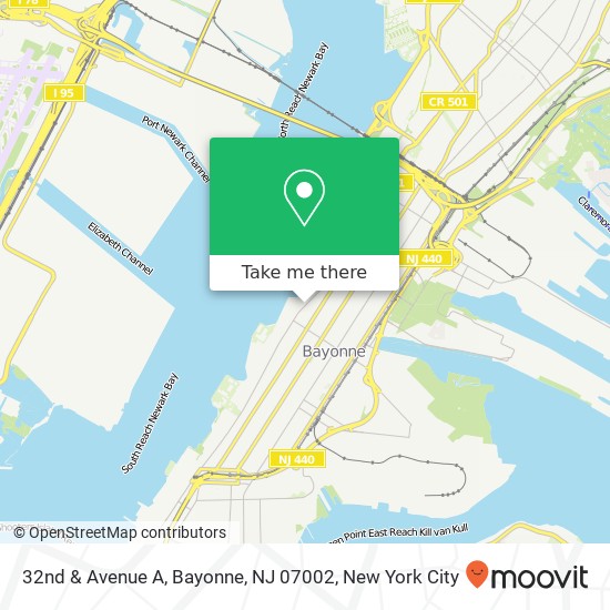 Mapa de 32nd & Avenue A, Bayonne, NJ 07002