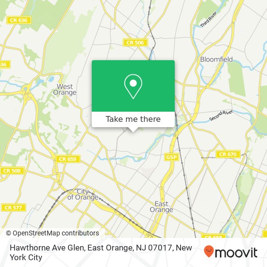 Mapa de Hawthorne Ave Glen, East Orange, NJ 07017