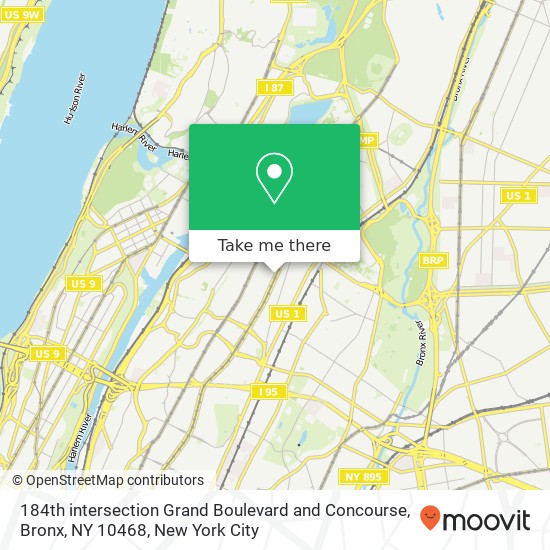 Mapa de 184th intersection Grand Boulevard and Concourse, Bronx, NY 10468