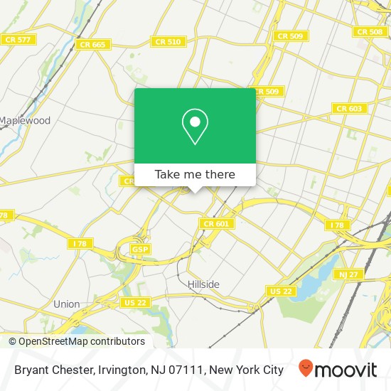 Mapa de Bryant Chester, Irvington, NJ 07111