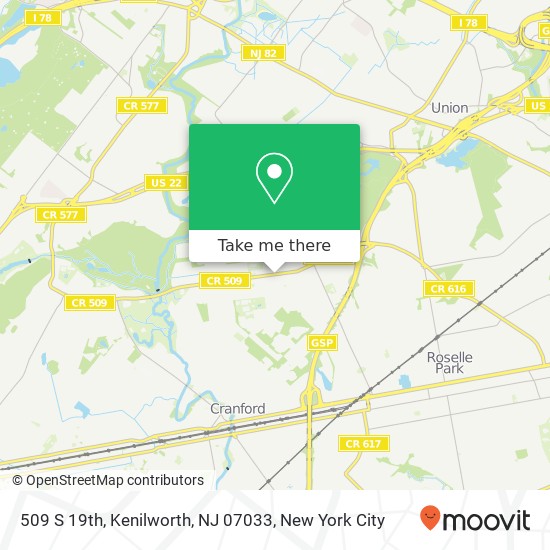 Mapa de 509 S 19th, Kenilworth, NJ 07033