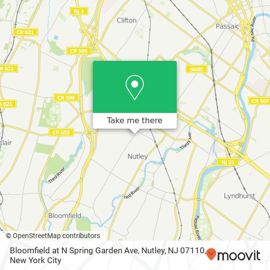 Bloomfield at N Spring Garden Ave, Nutley, NJ 07110 map