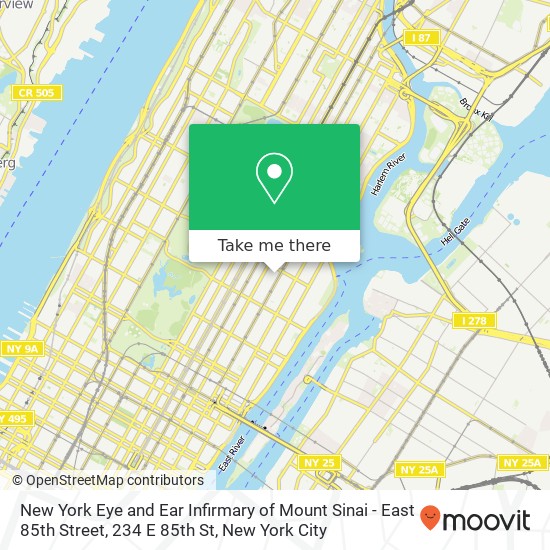 New York Eye and Ear Infirmary of Mount Sinai - East 85th Street, 234 E 85th St map