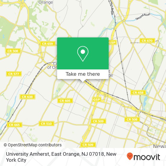 Mapa de University Amherst, East Orange, NJ 07018
