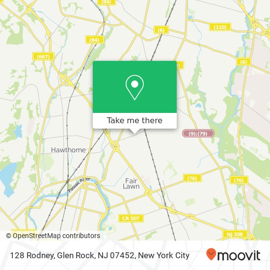 Mapa de 128 Rodney, Glen Rock, NJ 07452