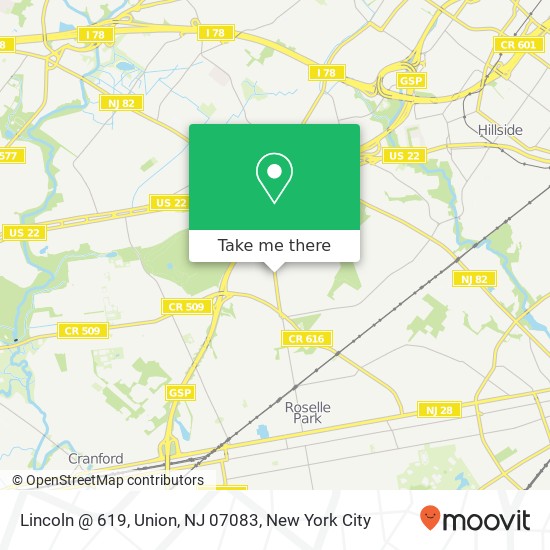 Mapa de Lincoln @ 619, Union, NJ 07083