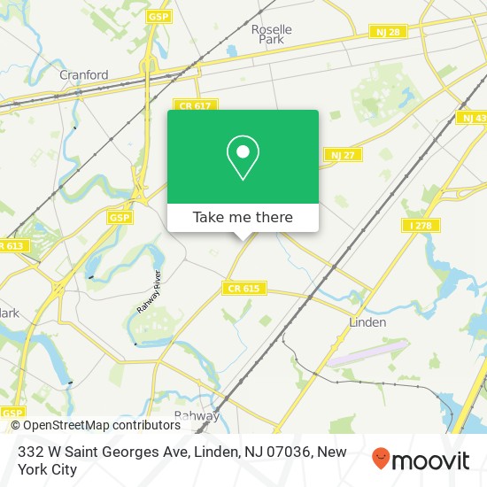 Mapa de 332 W Saint Georges Ave, Linden, NJ 07036