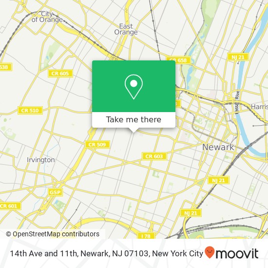Mapa de 14th Ave and 11th, Newark, NJ 07103