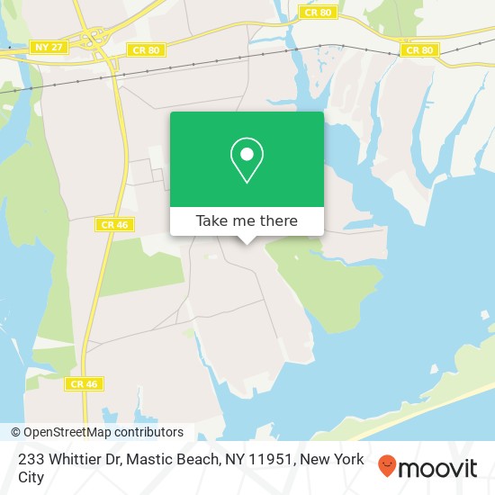 Mapa de 233 Whittier Dr, Mastic Beach, NY 11951