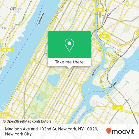 Madison Ave and 102nd St, New York, NY 10029 map