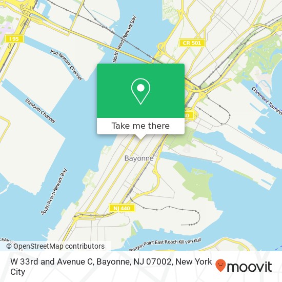 Mapa de W 33rd and Avenue C, Bayonne, NJ 07002