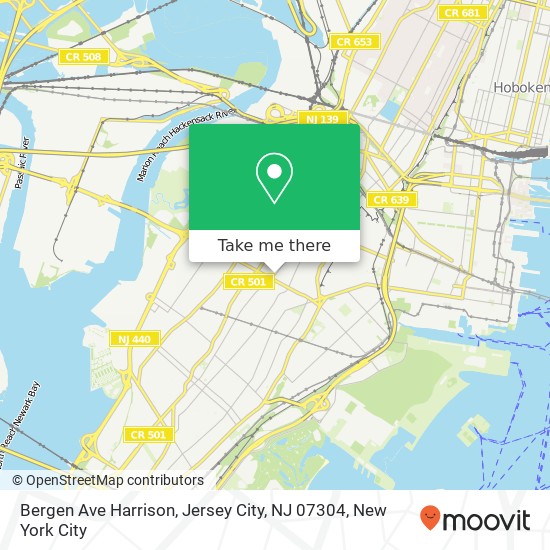 Mapa de Bergen Ave Harrison, Jersey City, NJ 07304