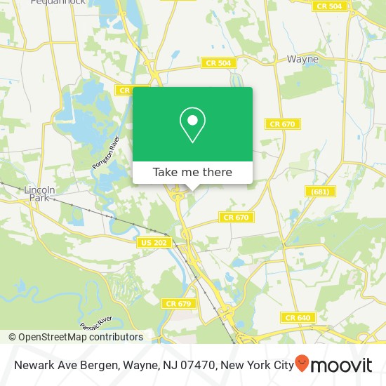 Mapa de Newark Ave Bergen, Wayne, NJ 07470