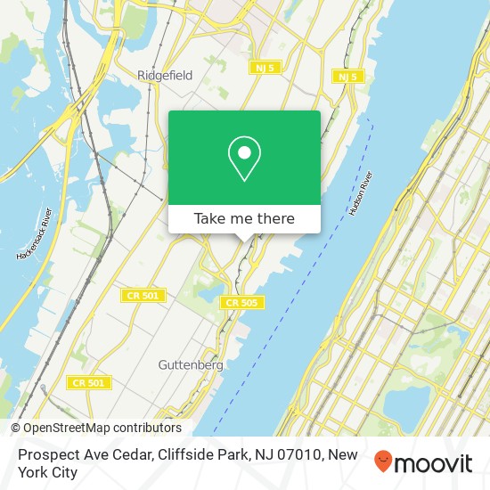 Mapa de Prospect Ave Cedar, Cliffside Park, NJ 07010